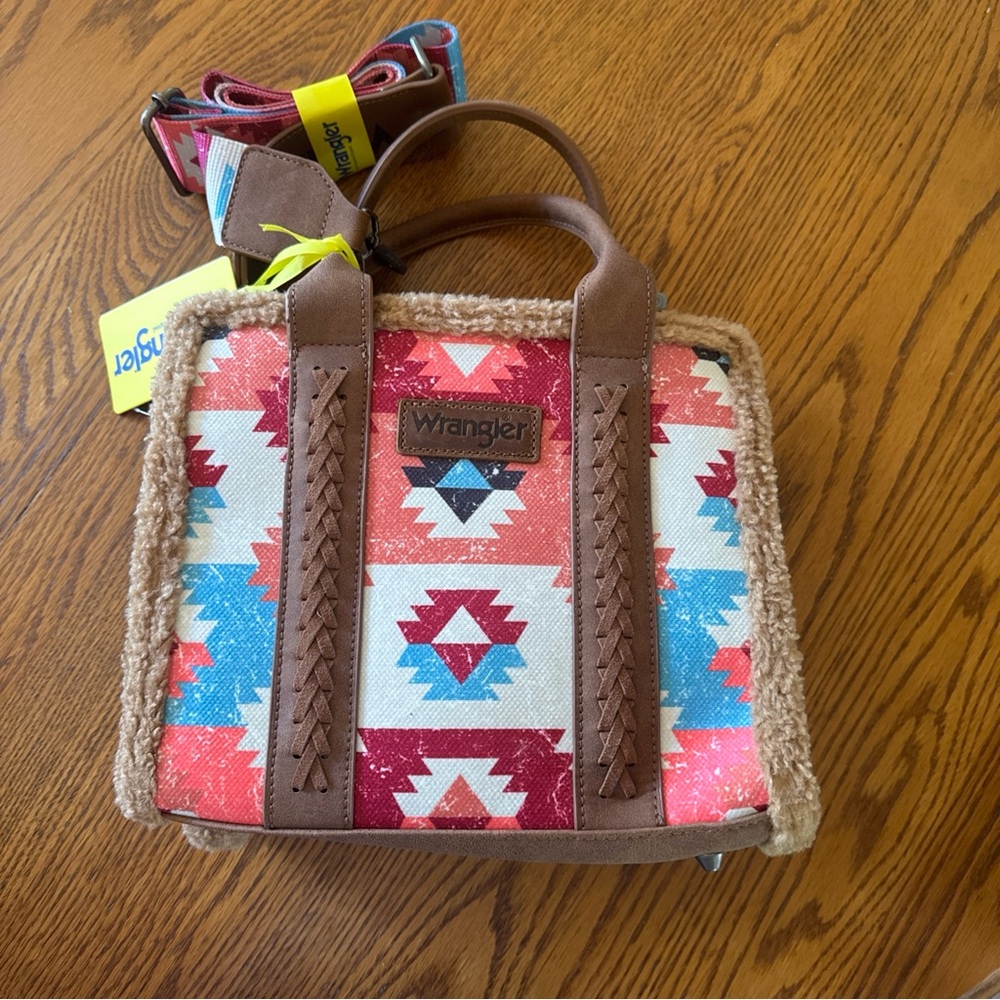 Wrangler Aztec Satchel in Coral, Blue & Tan